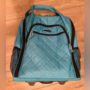 DESIGNED BY ROCKLAND!!!  Turquoise 15 inch Carry-On With Wheels. Like New.